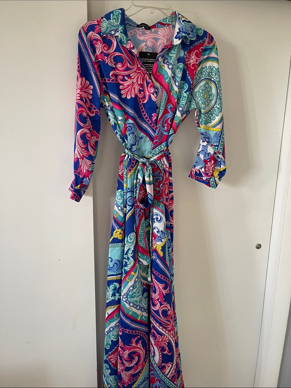 NWT Boston Proper Med  long Flowy dress, button up